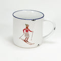 Keramiktasse mit Schifahrerin, Emaille- Look mit blauem Rand, Geschenk Sportlerin, Größe 1: 0.46l - Bild 1