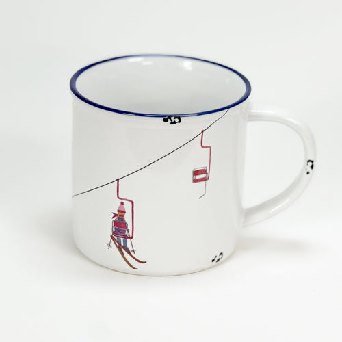 Keramiktasse mit Sessellift, für Frühstückstee, Geschenk Schifahrer, Winterliebe, Tourengeher, Größe 1: 10x10cm - Bild 1