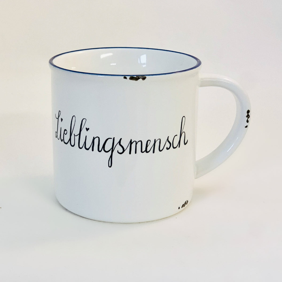 Keramiktasse im Emaille-Look mit Lieblingsmensch, Handschrift, Geschenk Liebling - Bild 1