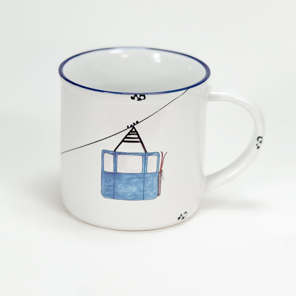 Keramiktasse mit blauer Gondel, vintage Look, für Schifahrer und Bergliebhaber, individualisierbar, Größe 1: 10x10cm - Bild 1