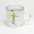 Keramiktasse im Emaille- Look, 460 ml,  mit Schifahrein im gelben Pullover - Bild 1