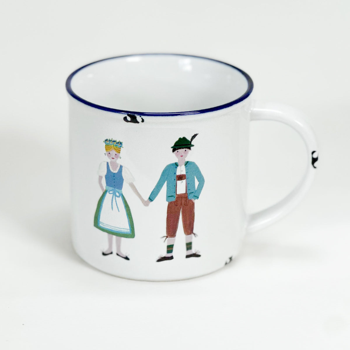 Keramiktasse Emaillelook mit blauem Rand, Hochzeitspaar, Brautpaar, Hochzeit - Bild 1