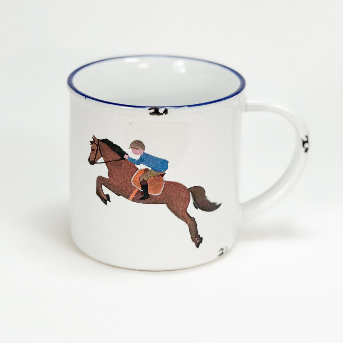 Keramiktasse im Emaille- Look mit einem Reiter, Pferd, vintage,  Größe 1: 0,46l - Bild 3