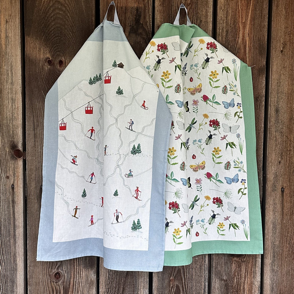 Produkt mit Geskirrtuch mit Blumen, Geskirrtuch mit Blumen, Produkt, Winterkollektion, Barbara's Porzellanwerkstatt