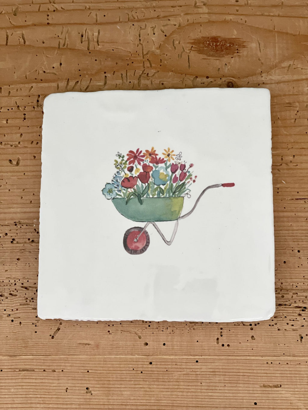 Fliese mit einer Schubkarre mit Blumen, Untersetzer, Wandfliesen, Badfliesen, Küchenfliesen
