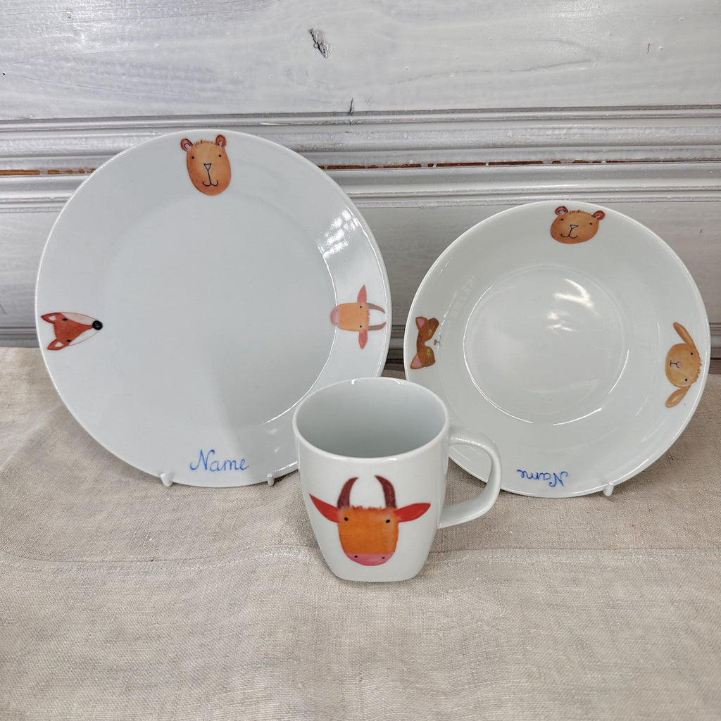 Produkt mit Kindergeskirr mit Tieren, Kindergeskirr mit Tieren, Produkt, Winterkollektion, Barbara's Porzellanwerkstatt